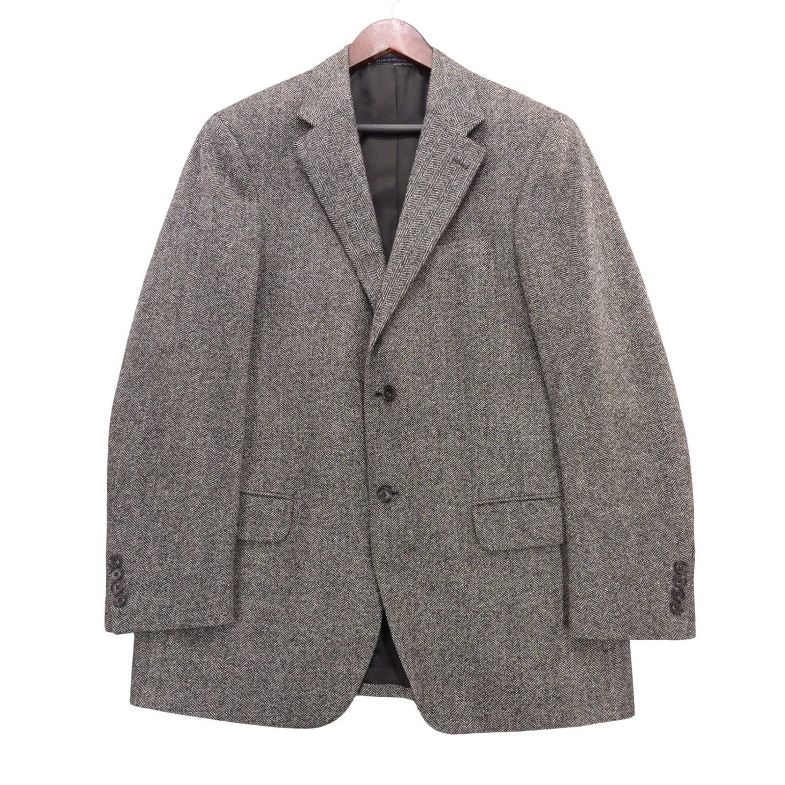 Lands End Mens 40 Reg Gray Herringbone 100% Wool 2 Button Blazer Sport Coat