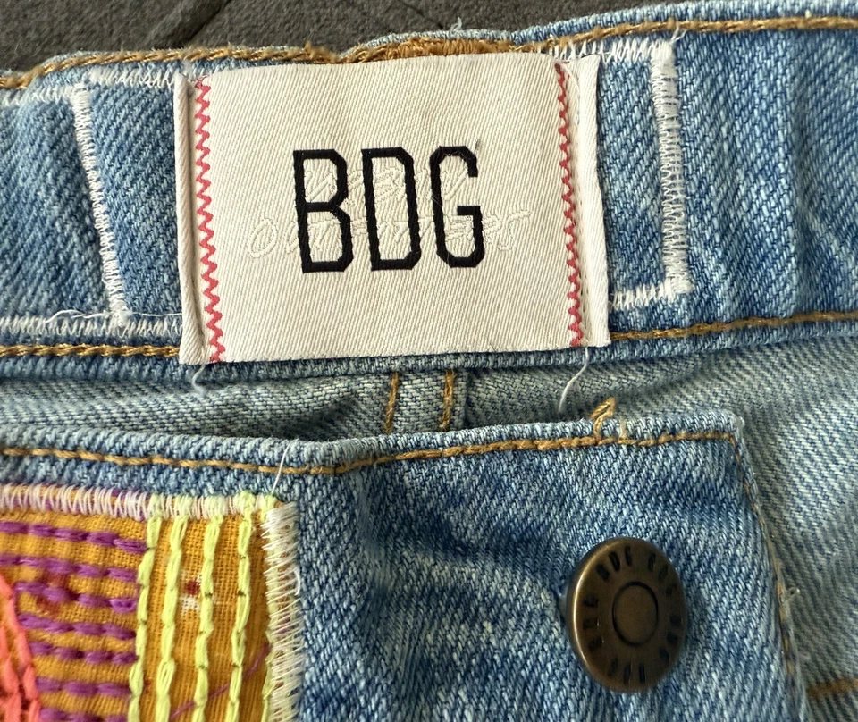 BDG Womens High Waist Patchwork Boho Hippie Festival Frayed Denim Flare Jeans 26 - Image 3 of 4