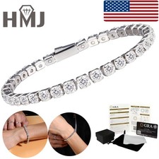US 4mm D Color VVS1 MOISSANITE Tennis Chain Bracelet Stainless Steel Pass Tester