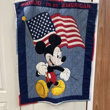 Vintage Mickey Mouse Handmade Crib Quilt Lap Throw Proud To Be An American 32x42