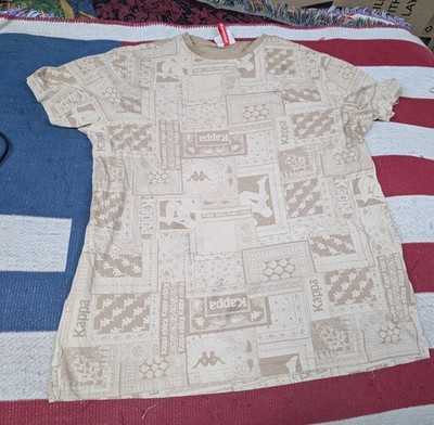 Kappa All Over Print Soccer Streetwear T-shirt Tan Mens Size 2XL Tan Y2K