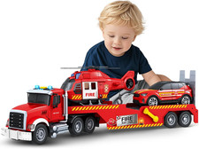 Extra Large Fire Truck Toys for Boys Girls with Racing Car and Helicopter, Light