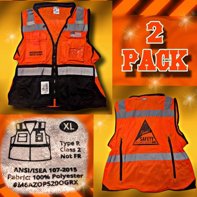 #ad 2 Orr Safety Vest HI VIS Type R Class 2 Not FR ANSI ISEA 107 2015 XL Work Gear $30.00