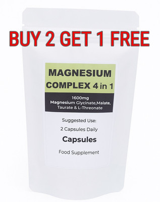 Magnesiumglycinat 4 in 1 Komplex Kapseln, 1600mg, ohne Füllstoffe, hochfest