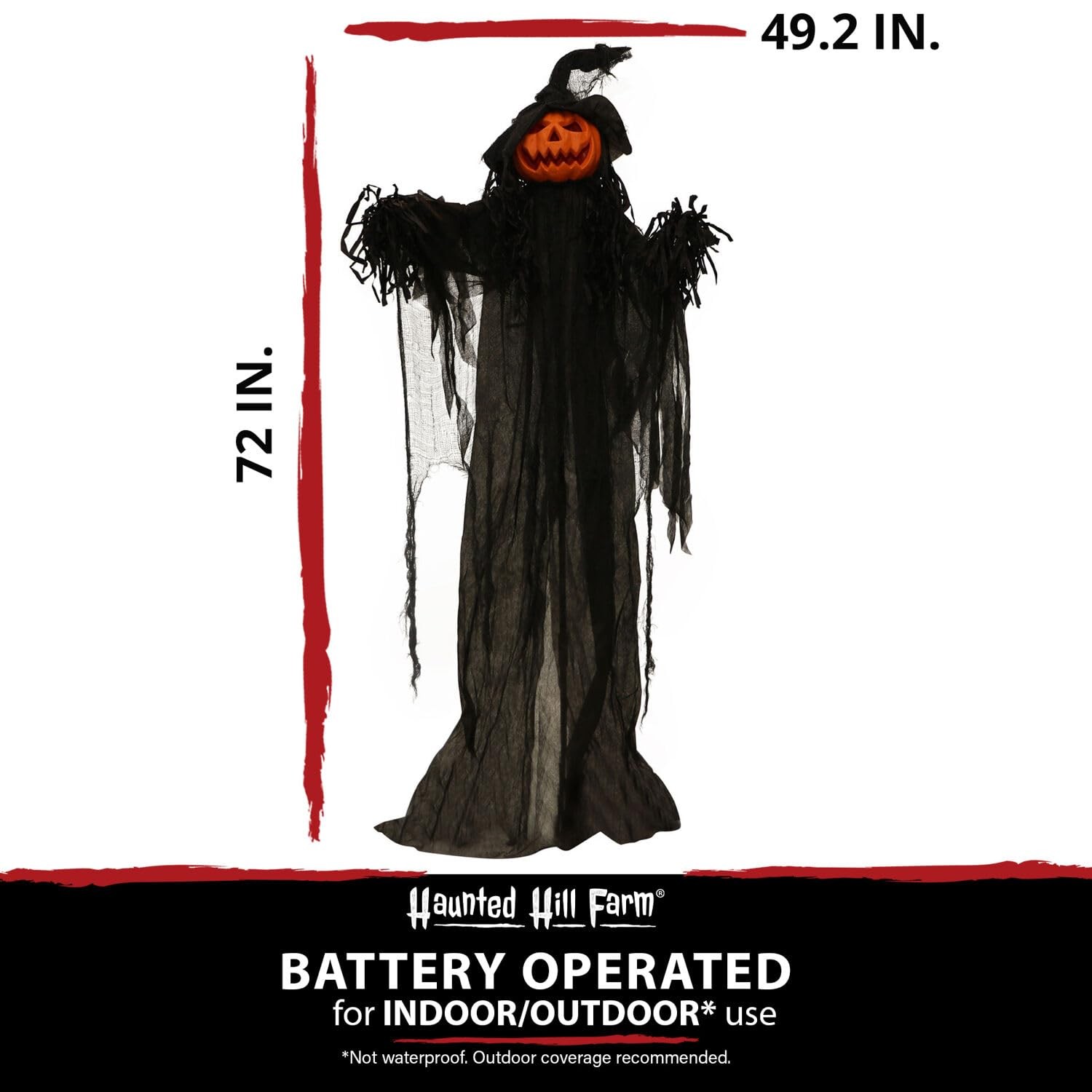 Life-Size Scary Poseable Pumpkin Witch, Halloween Prop with Touch Activated L...