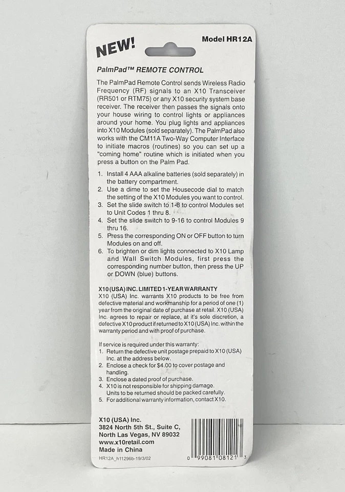 X-10 Powerhouse Home Automation Remote Control Palm Pad Wireless Model HR12A - Image 2 of 4