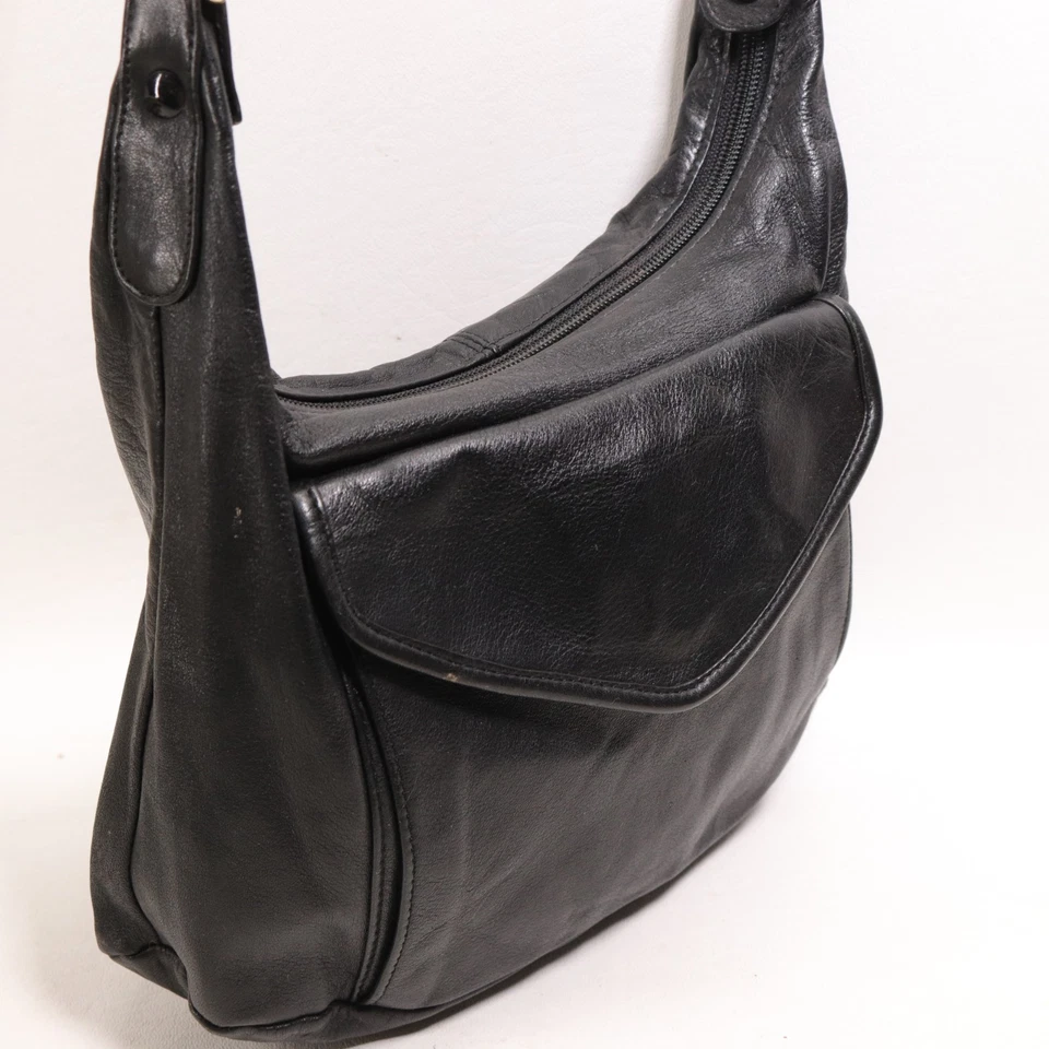 De Colección TANO Bandolera Hobo Bolso de Mano S Negro Cuero Cartera Bolsillos Bolso Ligero Foto 3 de 4