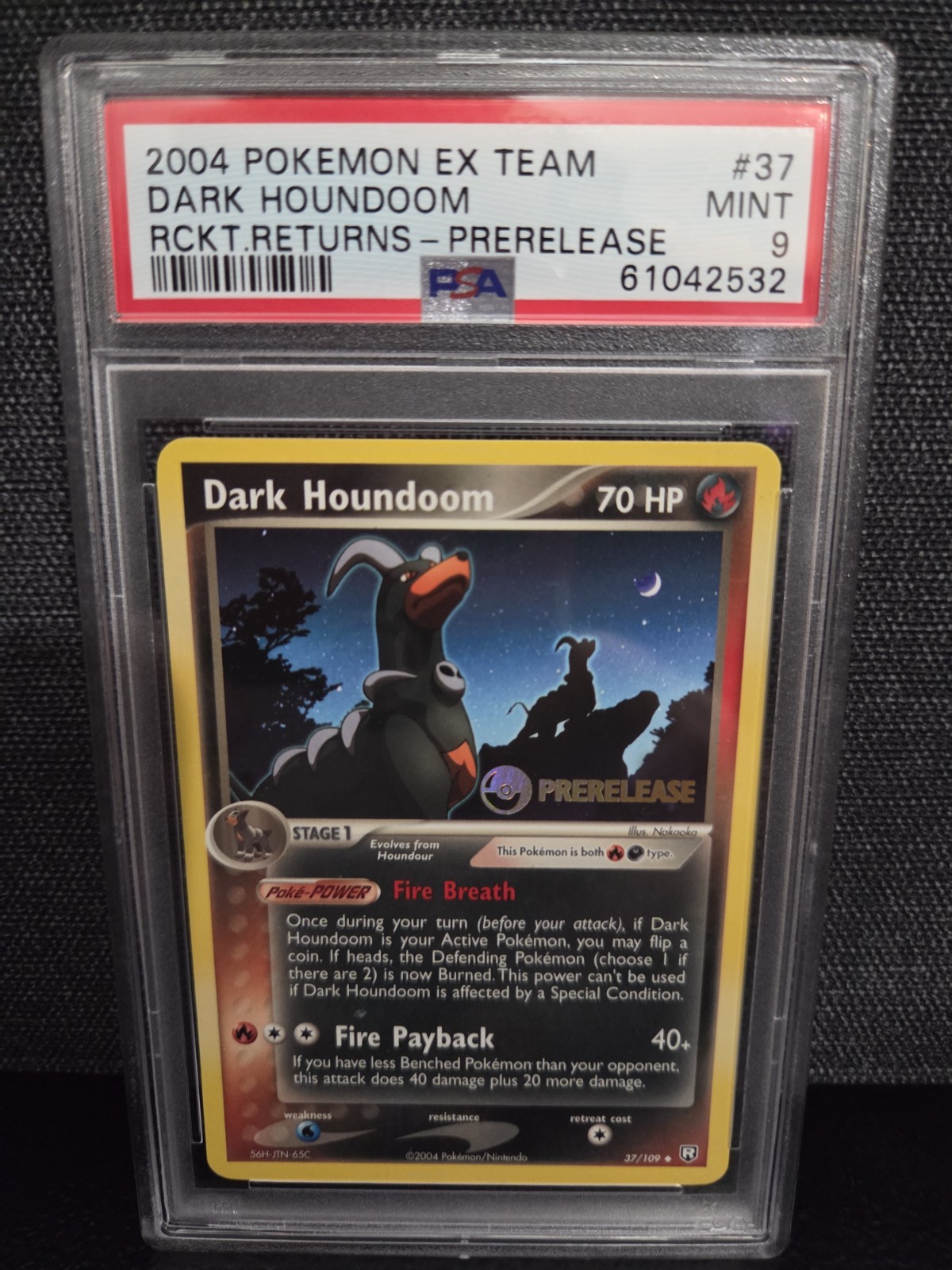 Pokemon Dark Houndoom Reverse Holo Stamp 37 Prerelease Psa 9 Team Rocket Returns