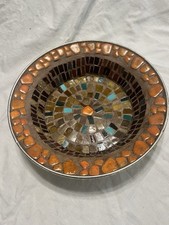 Handmade Mosaic Tile Decorative Bowl   Orange Stone  Glass Tiles  