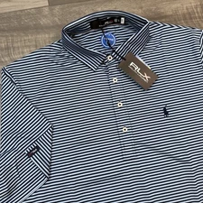 Ralph Lauren RLX Men's Performance Polo Shirt Blue Navy Stripe Size XL NWT