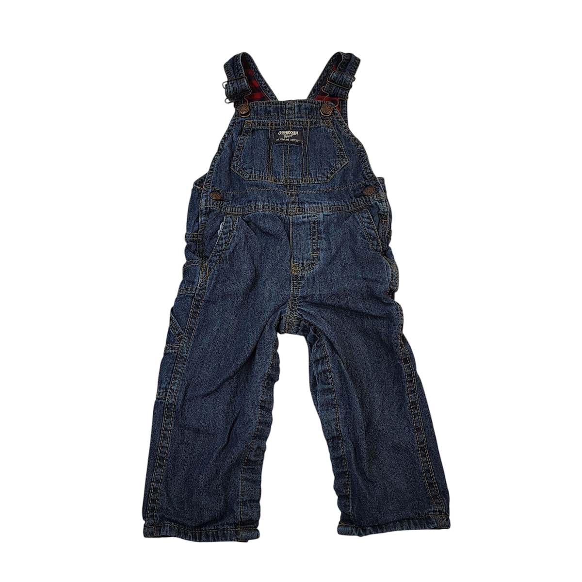 Oshkosh Bib Overalls Flannel Lined - 18 Months 18M - Red Navy 