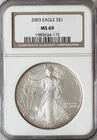 2003 $1 American Silver Eagle NGC MS69 1 Oz 0.999 Fine Bullion Coin #172