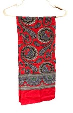VINTAGE Sacha For Basha Red Paisley Silk Scarf Hand Rolled Hem 10x48