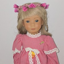 Vintage 1988 Steiff Girl Doll 20" Tall Clare Blonde Braids Roses