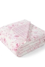 Laura Ashley Pink Floral Zoe Reversible Coco Flannel Throw Mini Pink Roses NEW
