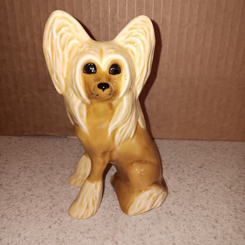 Adorable Vintage Signed Porcelain Figurine of the Chinese Crested Dog Quality