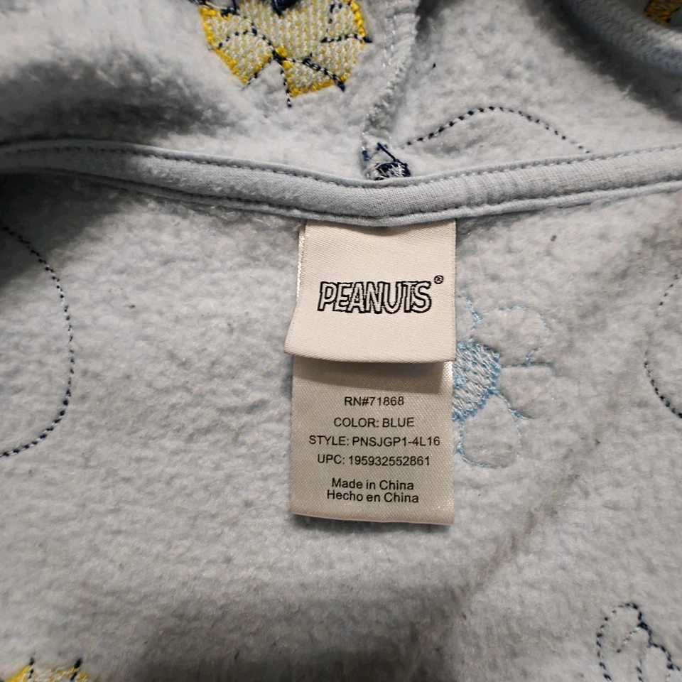 Толстовка с капюшоном Snoopy Woodstock синяя на молнии средняя вышитая арахисом - Изображение 3 из 4