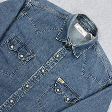 Levi's Shirt Mens Large Blue Denim Western Pearl Snap Long Sleeve Sawtooth Yoke