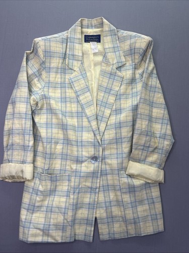 Vintage Willow Ridge Pastel Plaid Linen Cotton Blazer Women’s 10 USA Made
