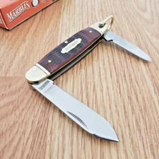 Marbles Kamp King Pocket Knife Stainless Steel Blades Brown Jigged Bone Handle