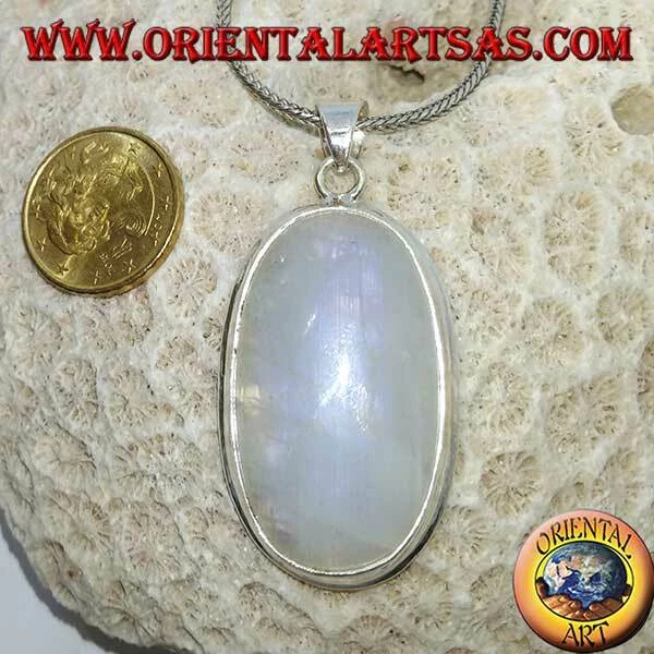 Pendentif en Argent 925‰ Avec Pierre de Lune Multi-Couleur Ovale (Grand) - Photo 1/1