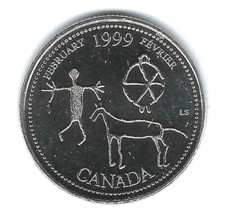 1999 Canadian Brilliant Uncirculated February-Etched in Stone- 25 Cent Coin!