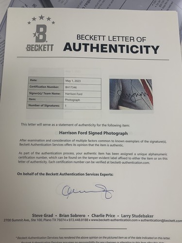 Beckett certified signed photo BAS Coa Harrison Ford Working Girl Star Wars - 第 3/3 張圖片