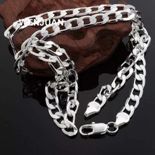 925 Sterling Silver 8MM/6MM Men's Sideways Chain Necklace Fashion Jewelry