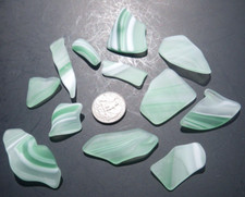 Sea Glass, Beautiful Set of Green and White Marbled, Great for Artist