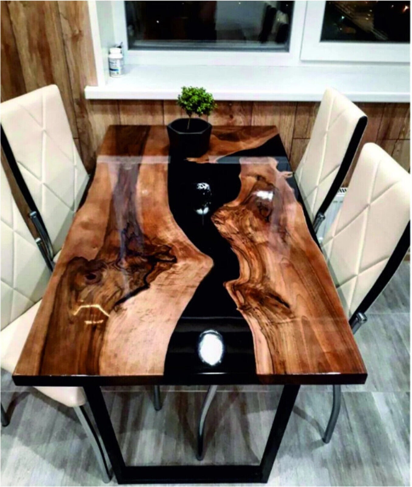 Black Epoxy Resin Dining Table Top, Office Counter Top Easter Day Sale Home Deco
