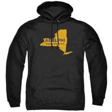 Adelphi University Adult Pullover Hoodie State Shape, Black, S-3XL