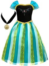 Girls Anna Coronation Dress Up Costume Ice Queen Princess Cosplay Party Dress