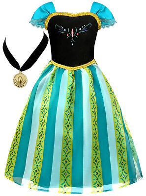 #ad #ad Girls Anna Coronation Dress Up Costume Ice Queen Princess Cosplay Party Dress $25.99