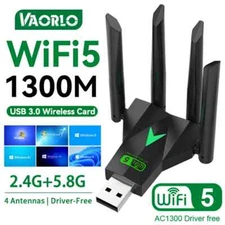 Dual Band 2.4G 5G WiFi USB Adapter 1300Mbps Dongle Wireless Receiver Laptop PC