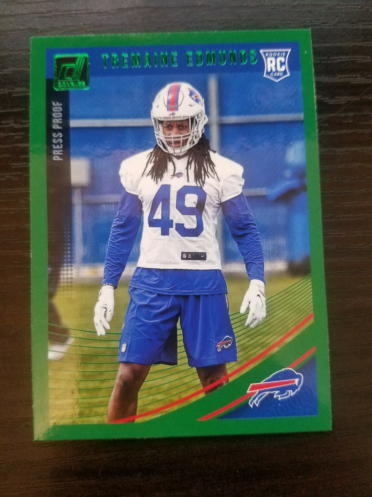 2018 Panini Donruss Press Proof Green 357 Rookies Tremaine Edmunds Buffalo Bills