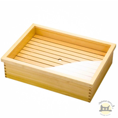 Yamako Sushi Neta Box mit Teller & Edelstahlkolben - großes Holz Made in Japan