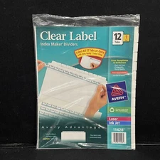 Avery Index Maker White Dividers 12 Tab LaserInk Jet Template 11428 Brand New