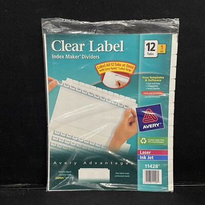 Avery Index Maker White Dividers 12 Tab LaserInk Jet Template 11428 Brand New