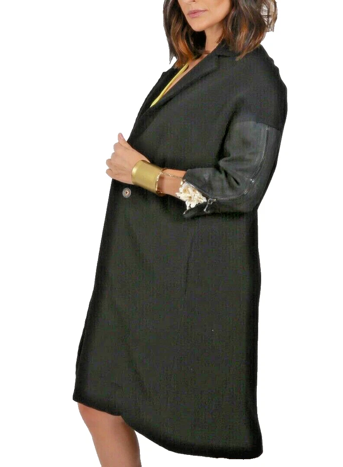 Abrigo midi KAUFMANFRANCO de cuero negro manga 3/4 en contraste talla M Foto 4 de 4