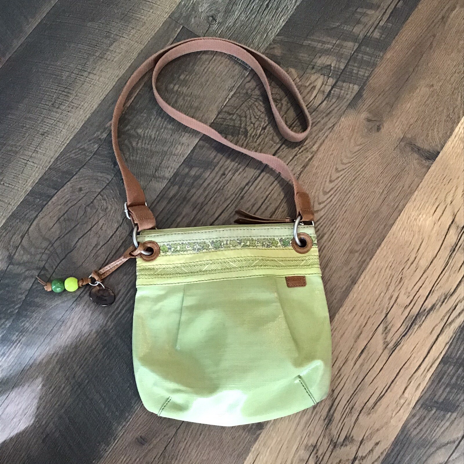 Fossil Key-Per Coated Canvas Green Crossbody Bag - image 1