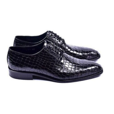Herren Handgefertigt Leder Schuh Schwarz Alligator Print Derby Schnürschuhe Party Schuhe