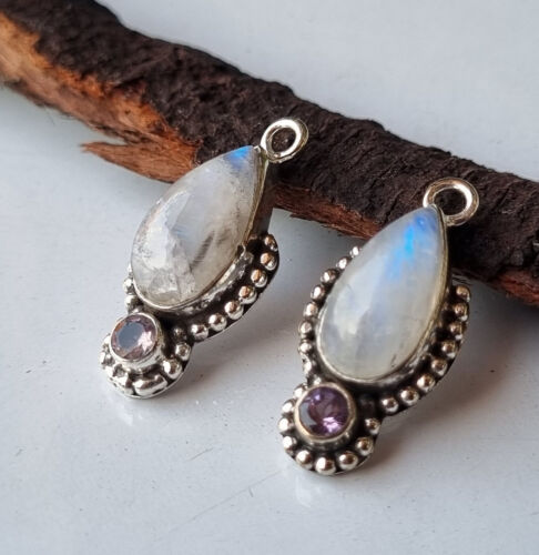 Pear Moonstone & Amethyst Earrings 925 Sterling Silver Handmade Gift Her PG1367 - Picture 3 of 4