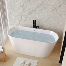 59" Freestanding Acrylic Bathtub, Soaking Tub w/ Overflow, Toe-tap Chrome Drain