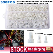 350X Closed End Crimp Cap Copper Core Nylon Wire Connectors Terminals 22-10AWG