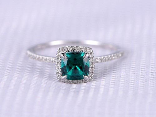 Bague de fiançailles diamant émeraude naturelle émeraude collection 1,20 ct or blanc 14 carats taille 7
