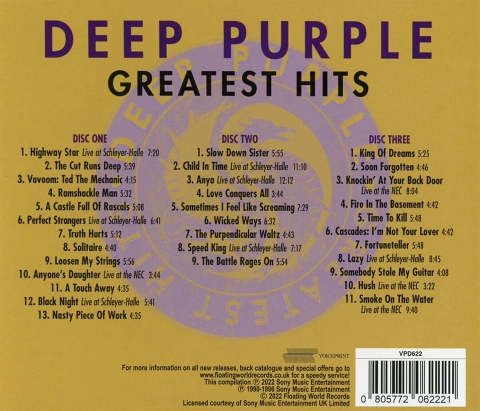 Deep Purple Greatest Hits 3-CD Box Set NEW  SEALED 2022 - Image 2 of 4