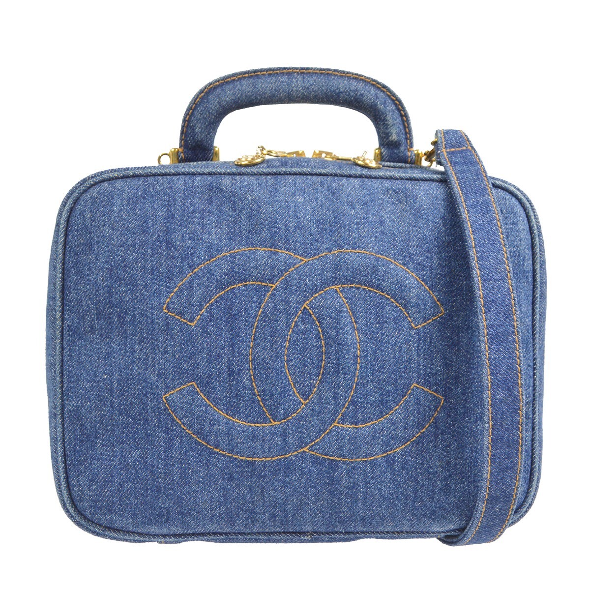 Chanel Blue Denim Timeless Lunch Box Vanity 24 2way Handbag 78728