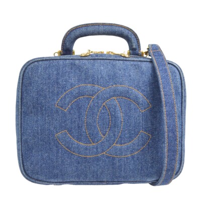 Chanel Blue Denim Timeless Lunch Box Vanity 24 2way Handbag