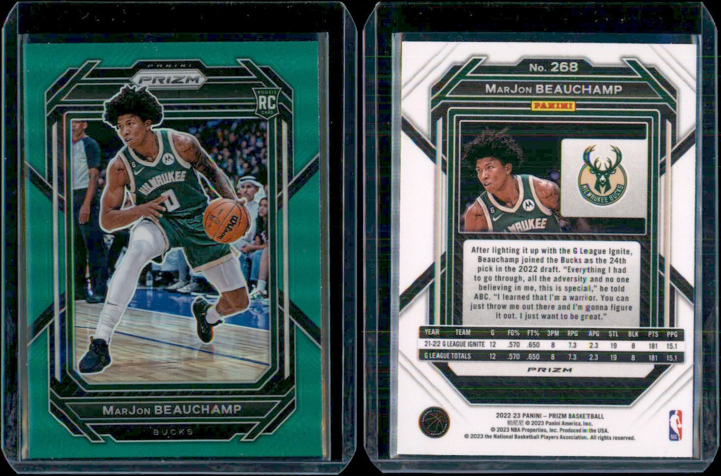 2022-23 Panini Prizm Green Prizm MarJon Beauchamp #268 Rookie RC
