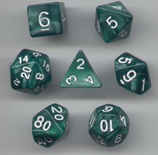 RPG Dice Set of 7 - Pearl Green white ink D4 D6 D8 D10 D12 D20 D00-90